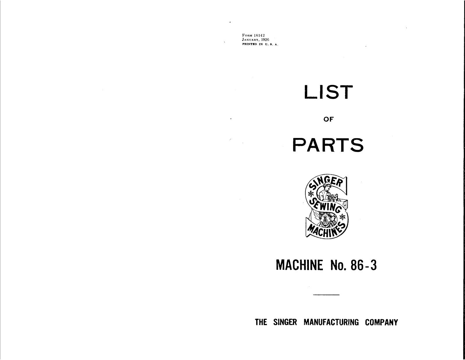 Singer 86-3 User Manual