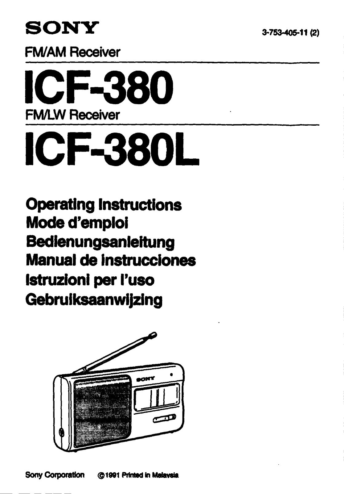 Sony ICF-380, ICF-380L Operating Instructions