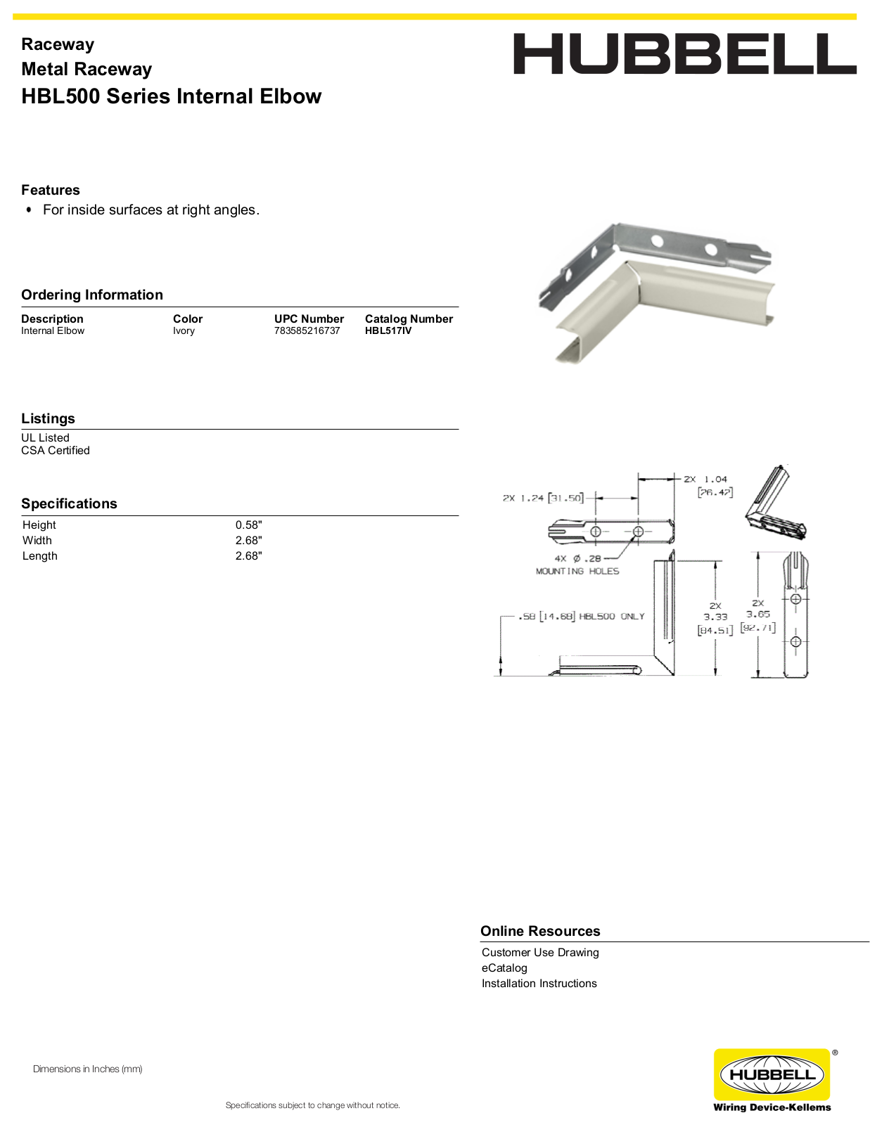 Hubbell HBL517IV Specifications