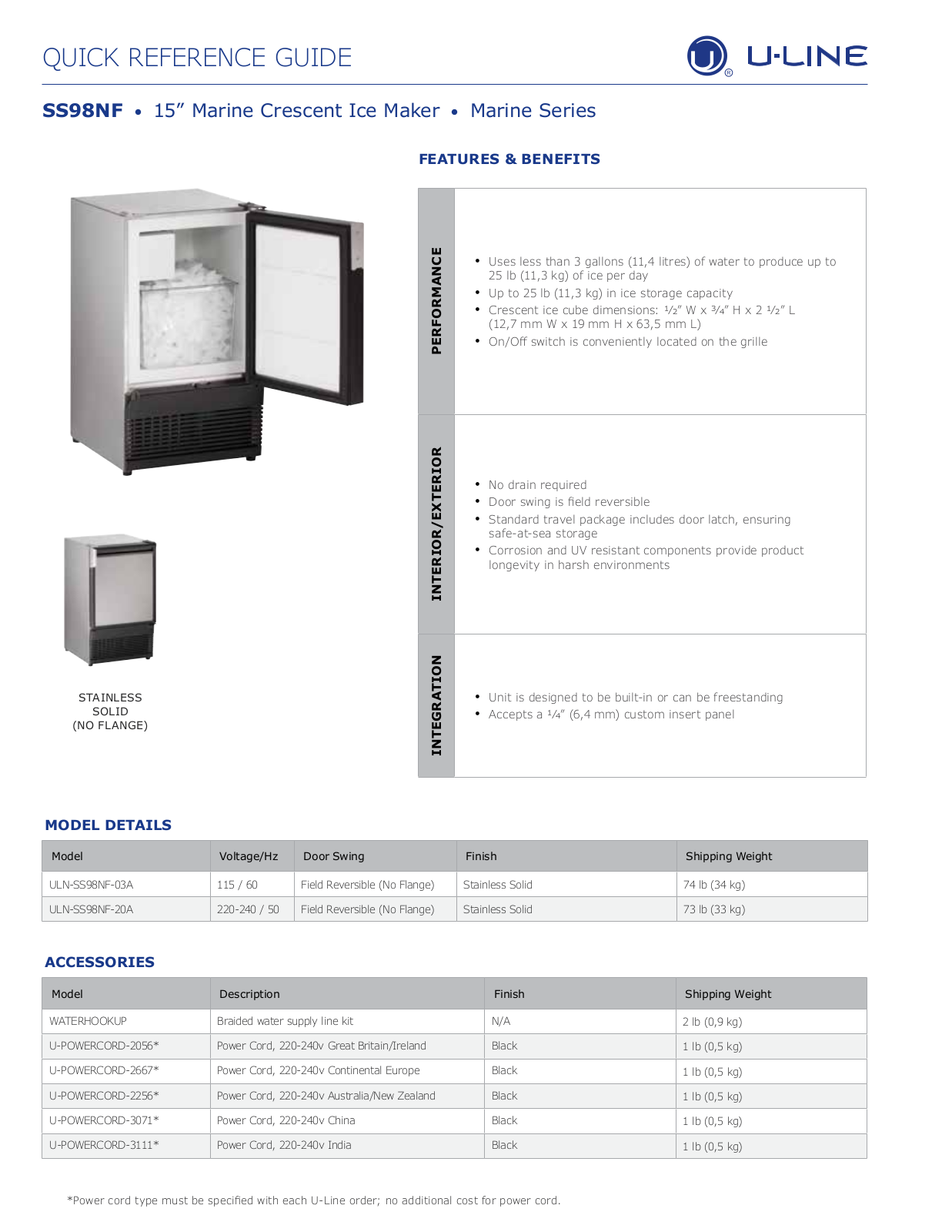 U-Line ULN-SS98NF-20A User Manual