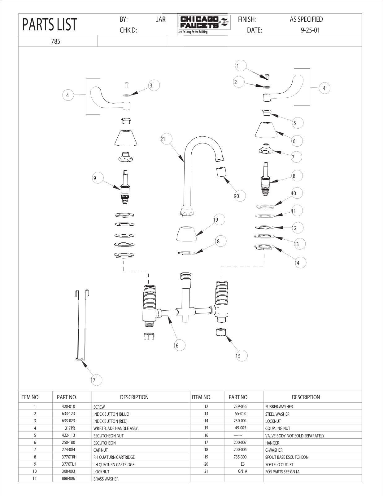 Chicago Faucet 785-CP Parts List