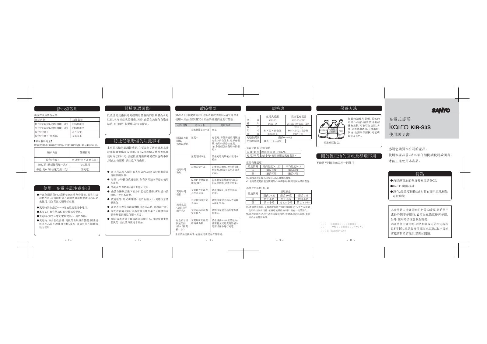 SANYO kir-s3s User Manual