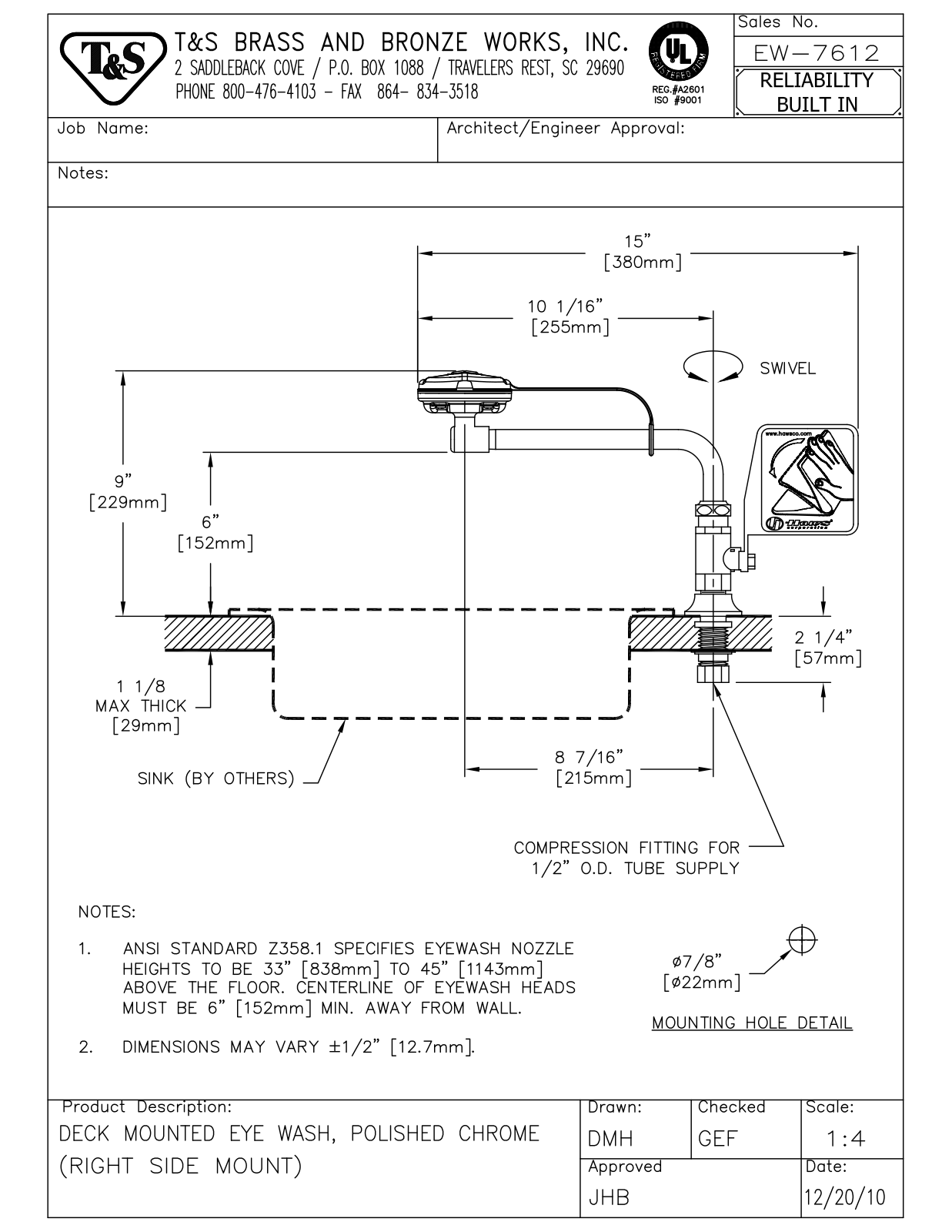 T & S Brass & Bronze Works EW-7612 General Manual