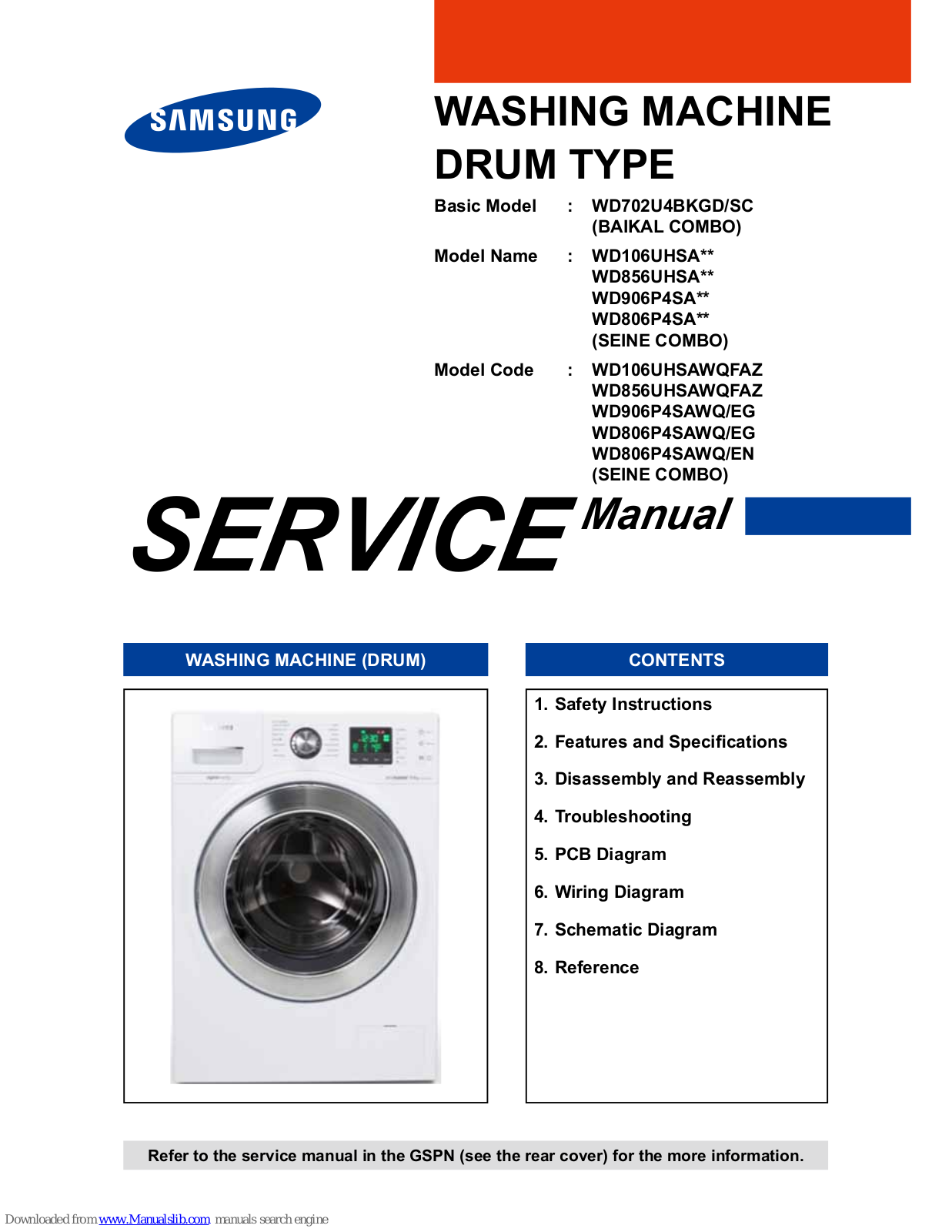 Samsung WD106UHSAWQFAZ, WD856UHSAWQFAZ, WD906P4SAWQ/EG, WD806P4SAWQ/EN, WD806P4SAWQ/EG Service Manual