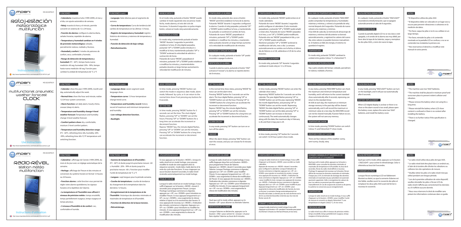 imperii electronics Multifunctional Pneumatic Weather Forecast Clock Instruction Manual
