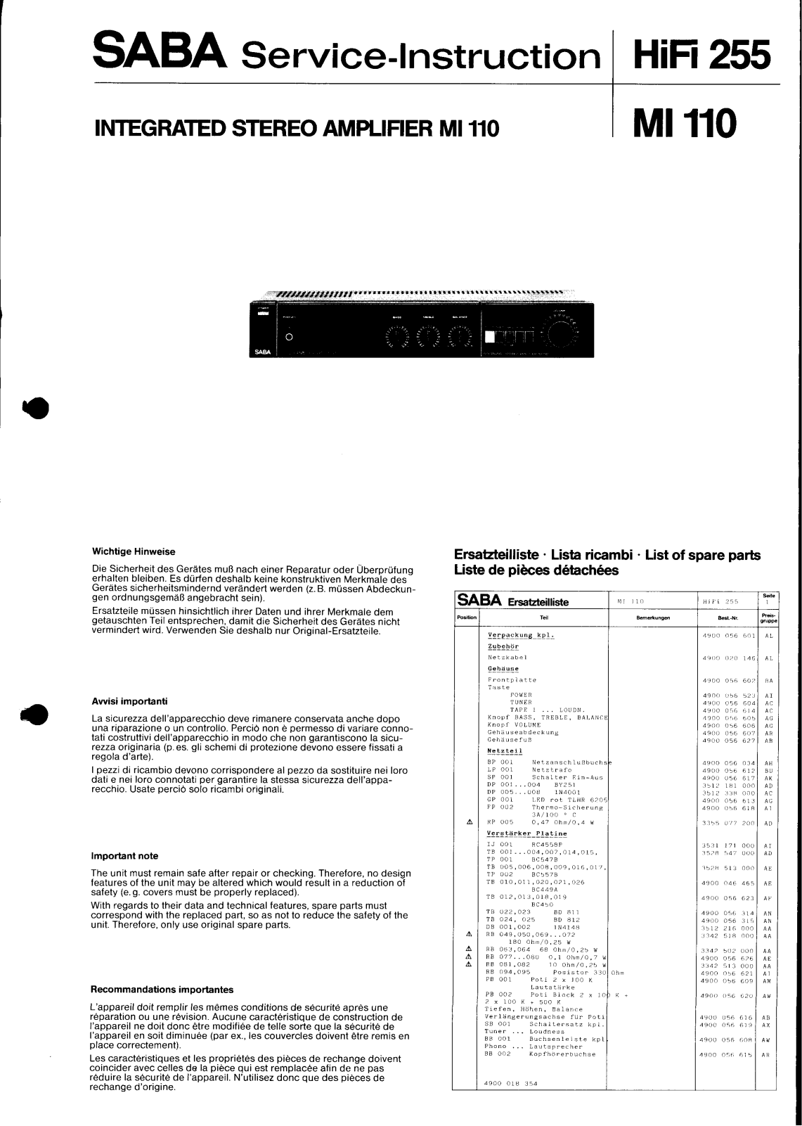 Saba MI-110 Service manual