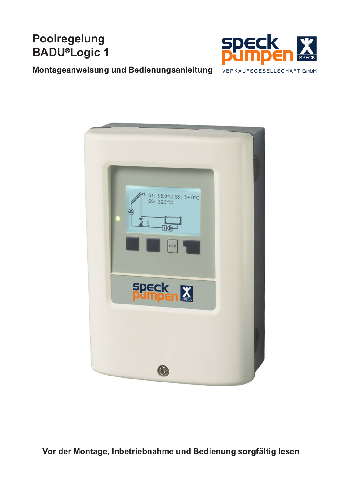 Speck pumpen BADU Logic 1 Installation And Operating Instructions Manual