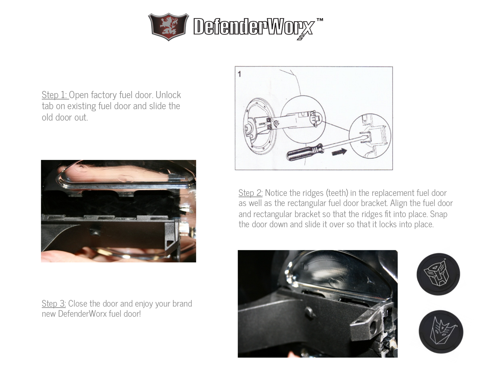 DefenderWorx Camaro Non-Locking Fuel Door User Manual