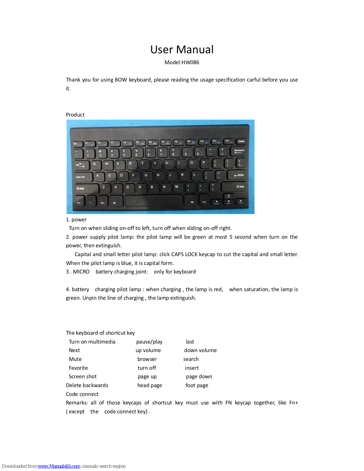 BOW HW086 User Manual - ManualMachine.com