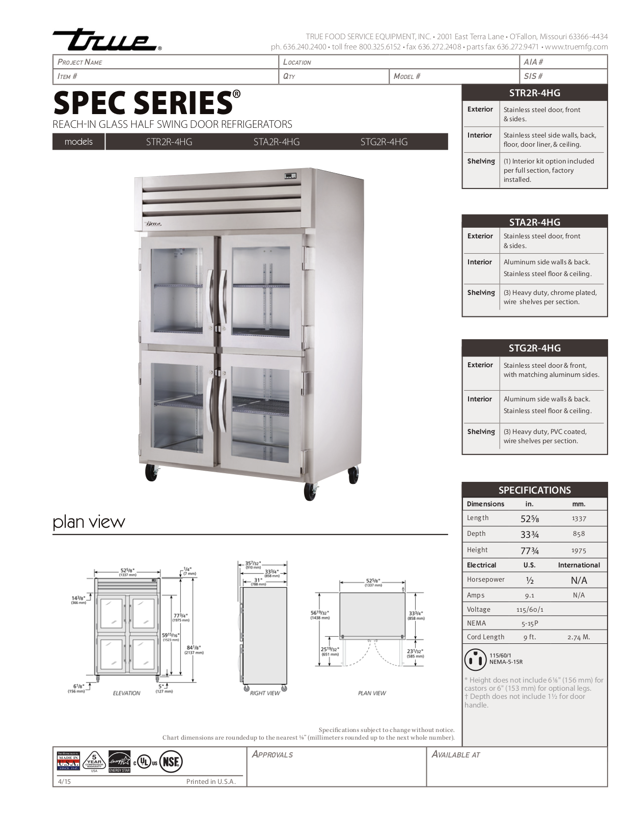 True STA2R-4HG User Manual