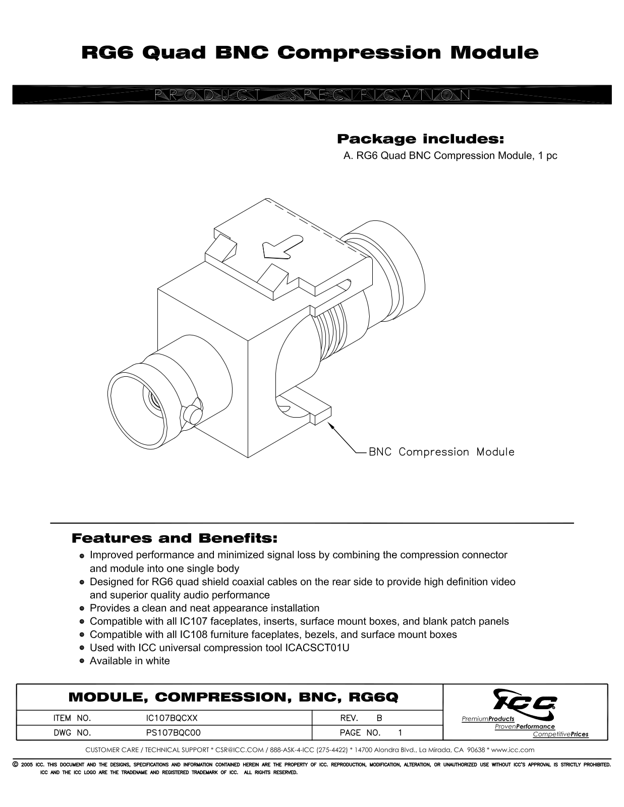 ICC IC107BQCWH Specsheet