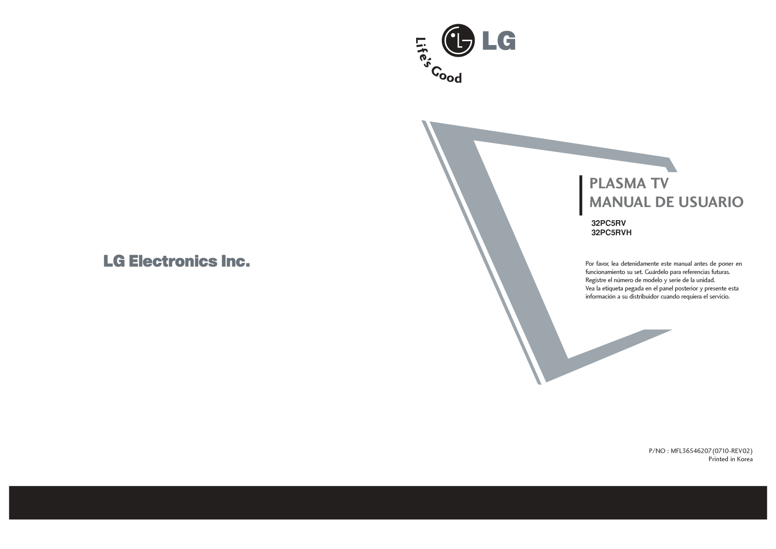 Lg 32PC5RVH, 32PC5RV User Manual