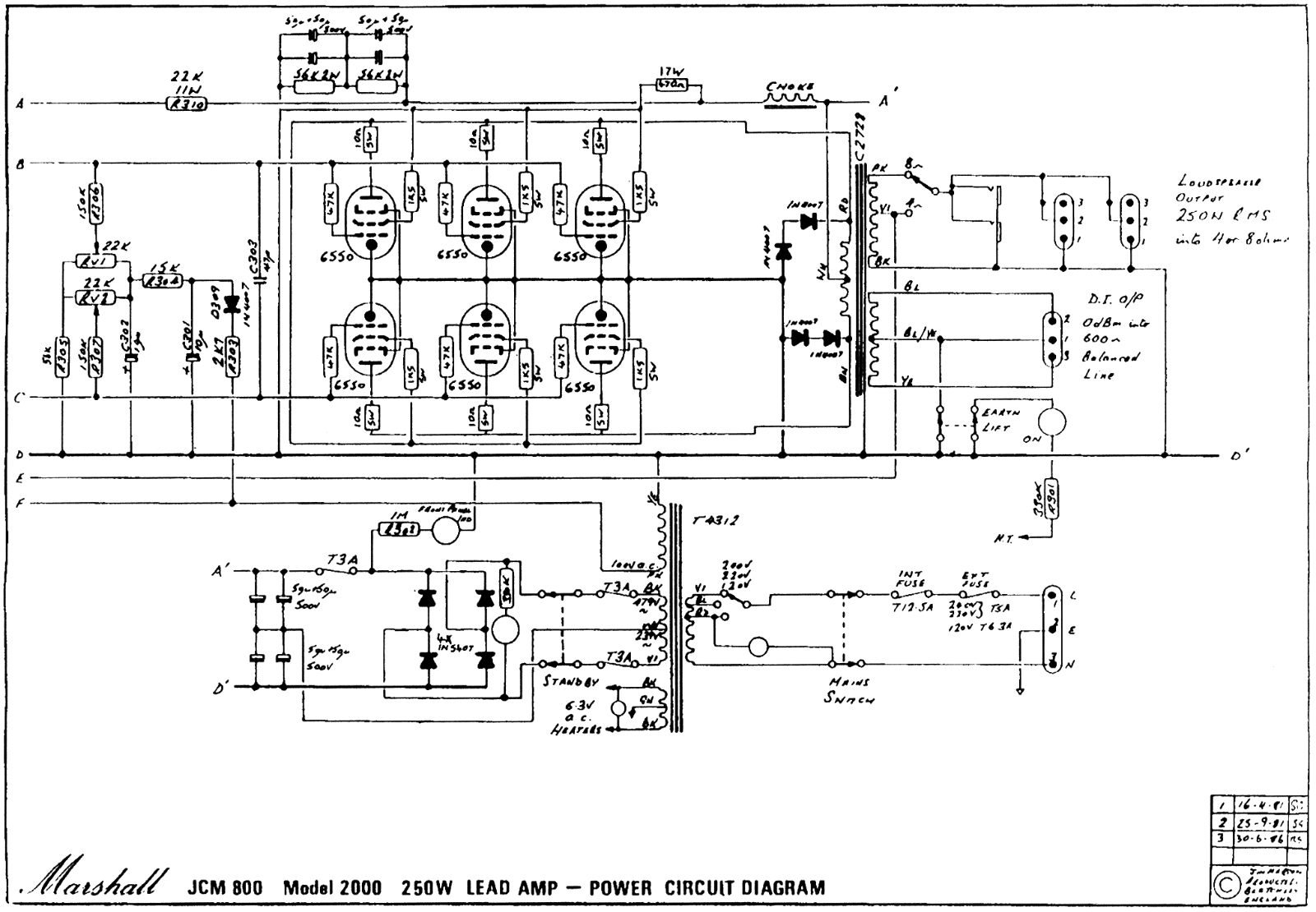 Marshall 2000-250W-Pwr-3 Schematic