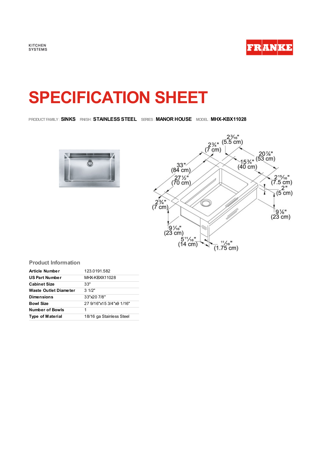 Franke Foodservice MHX-KBX11028 User Manual