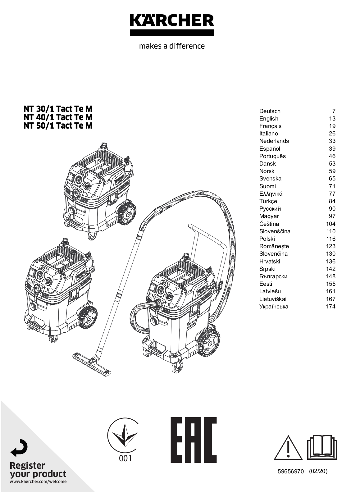 Karcher NT 30/1 Tact Te M, NT 40/1 Tact Te M, NT 50/1 Tact Te M User manual