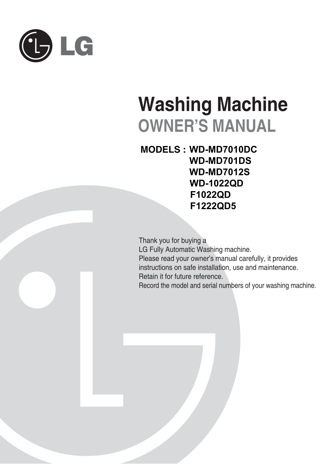 LG WD-1022QD Owner’s Manual