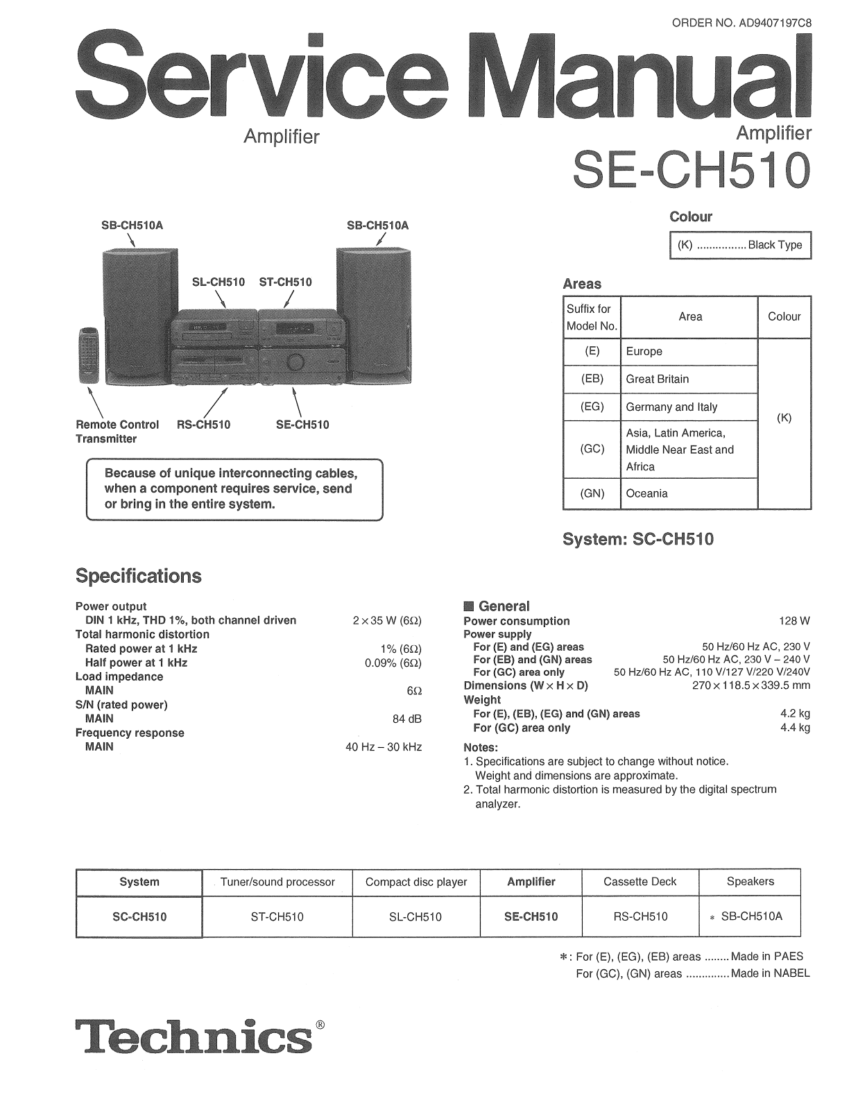 Technics SECH-510 Service manual