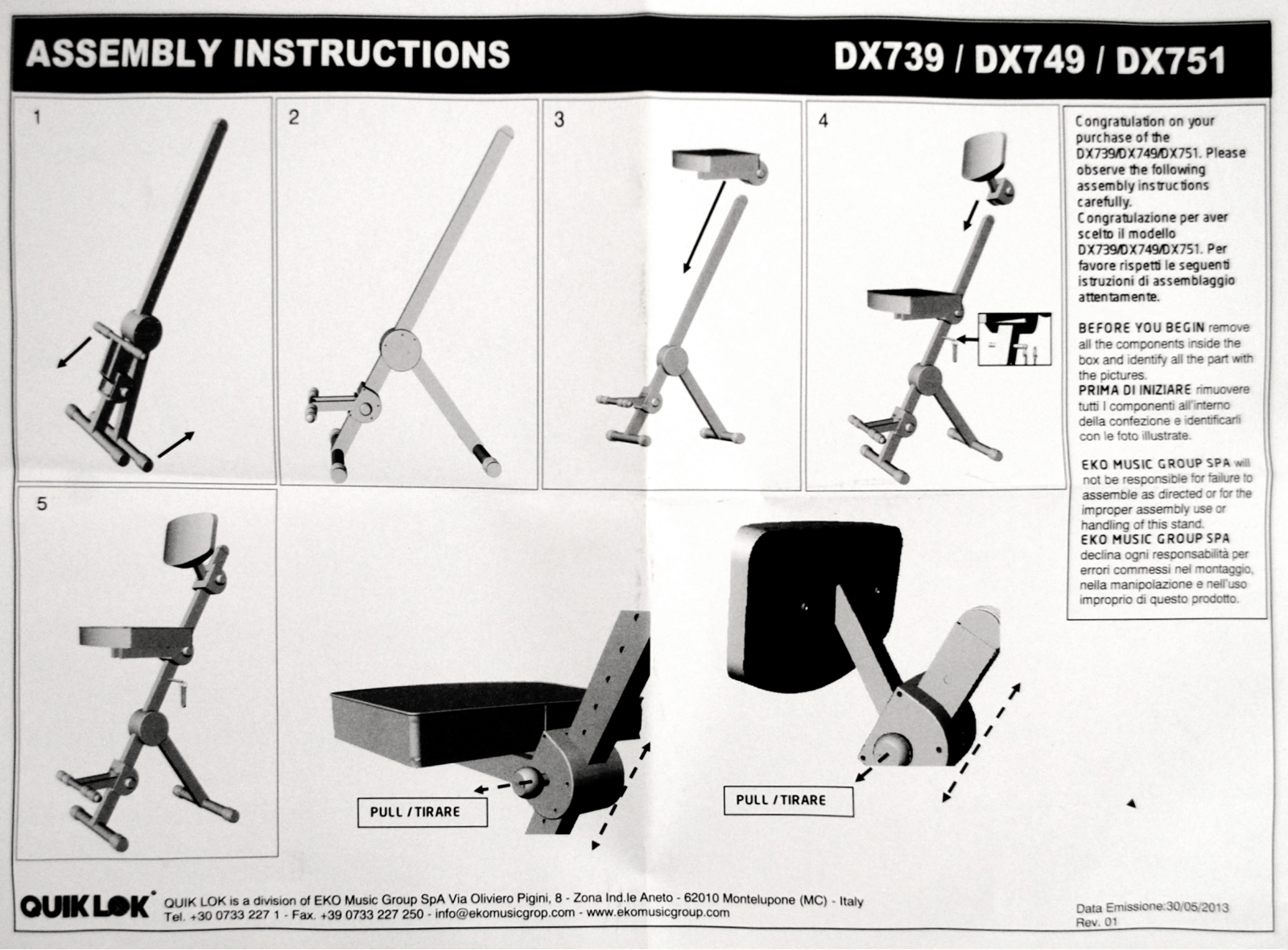 Quiklok DX751, DX739, DX749 User manual