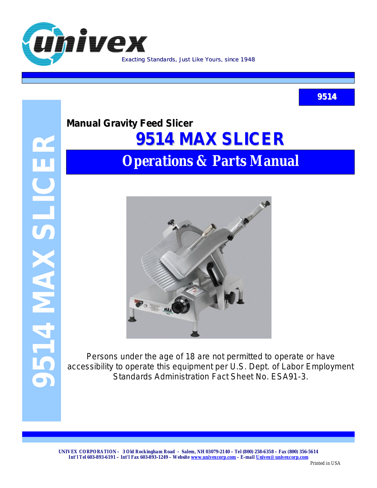 Univex MAX 9514 User Manual