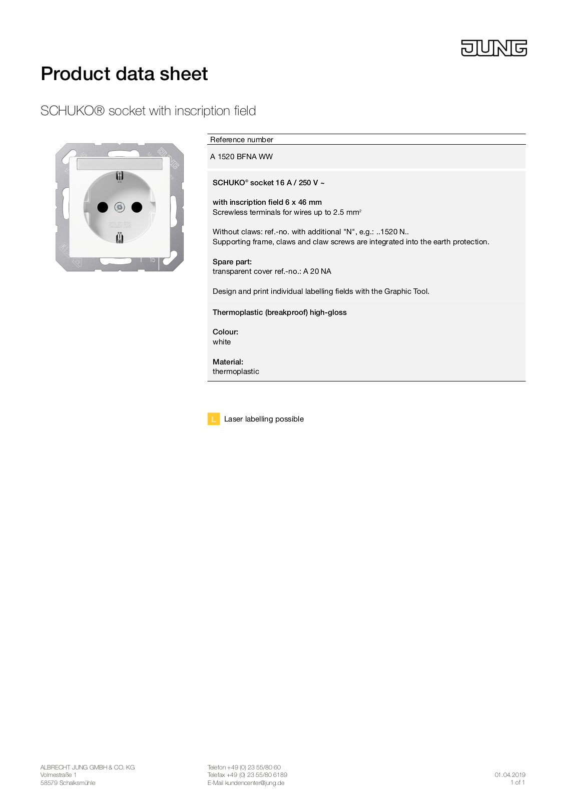 Jung A 1520 BFNA WW User Manual