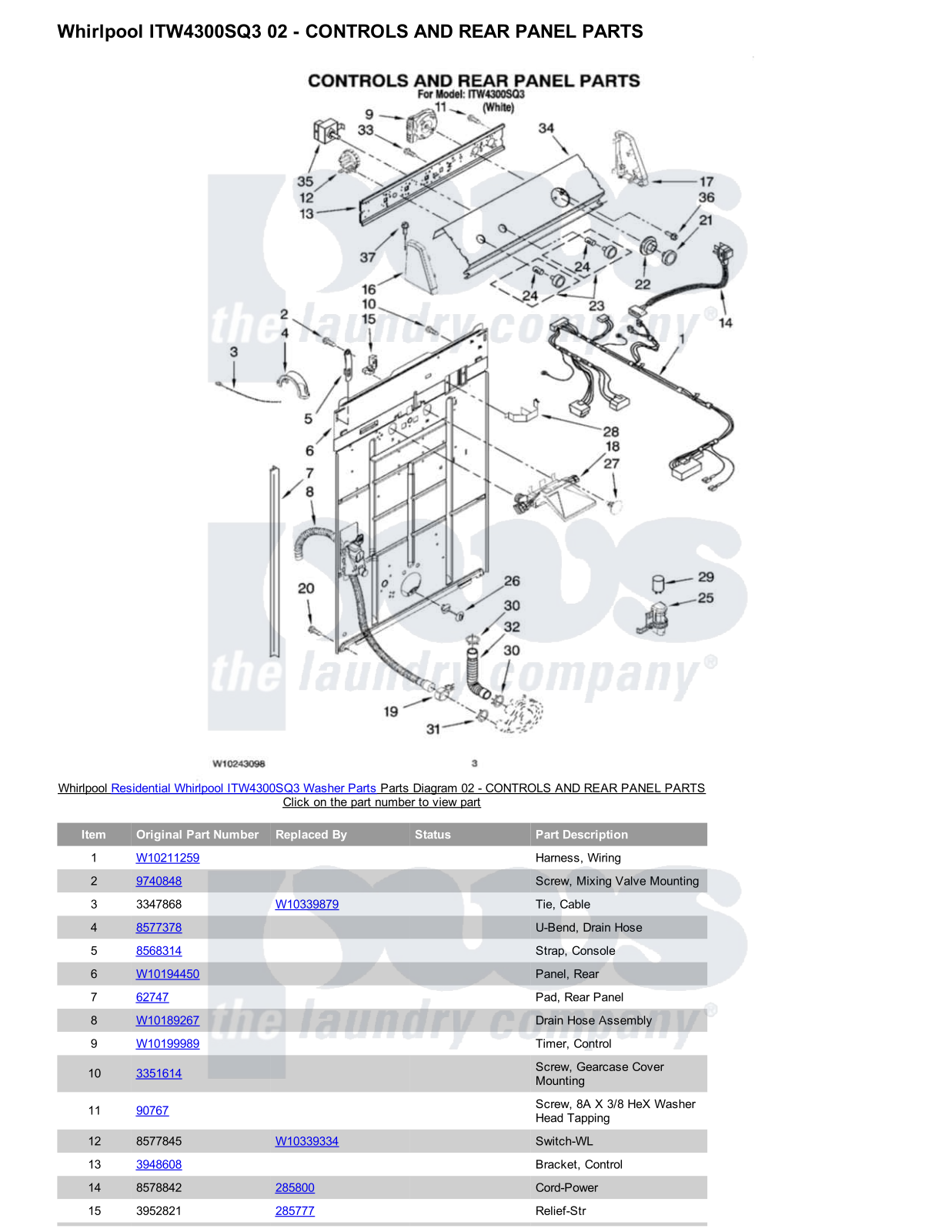 Whirlpool ITW4300SQ3 Parts Diagram