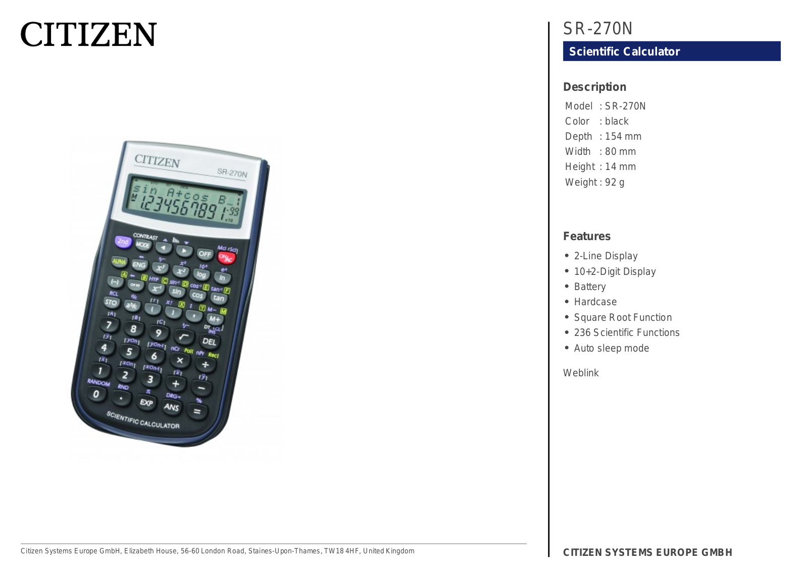 Citizen SR-270N User Manual