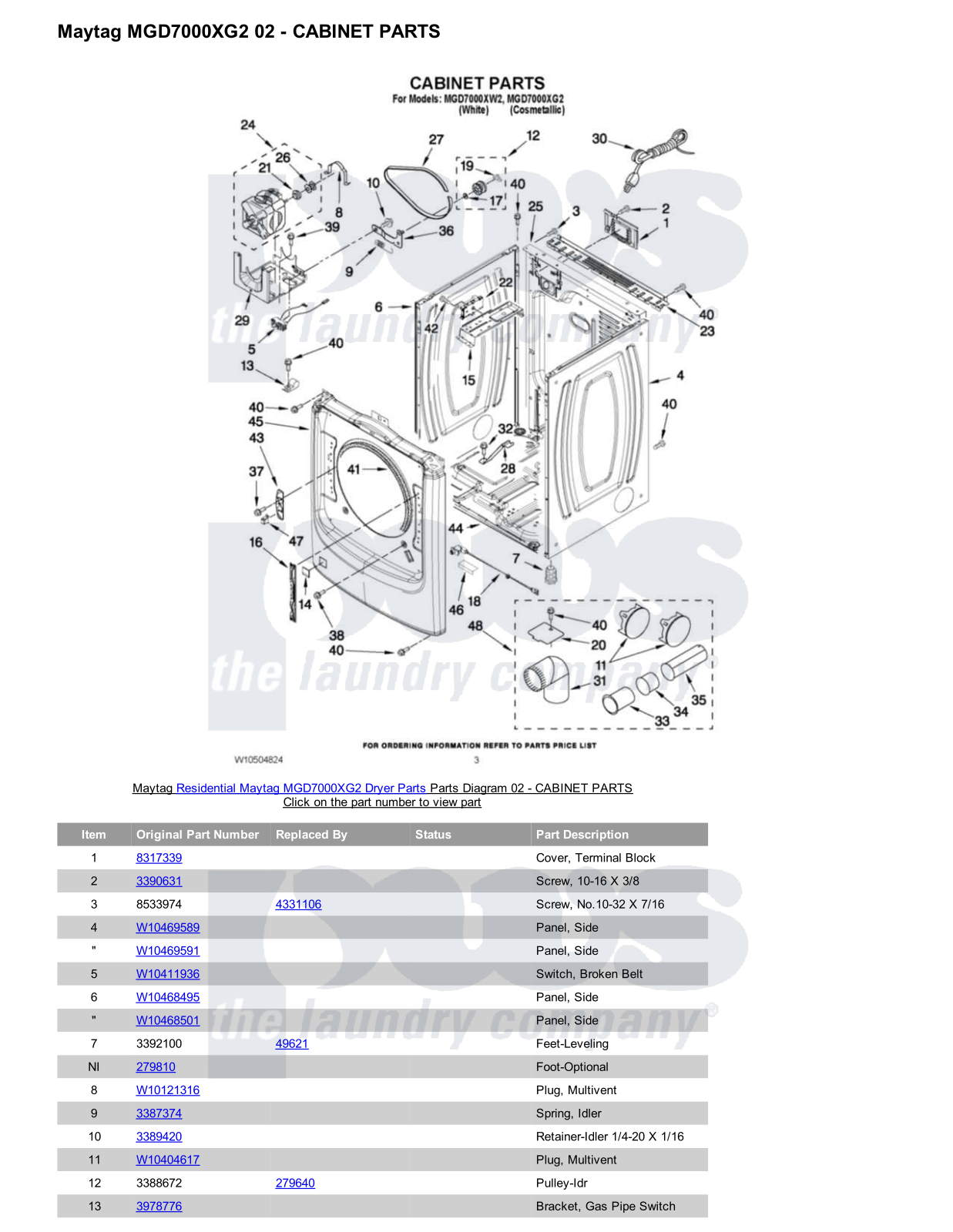 Maytag MGD7000XG2 Parts Diagram