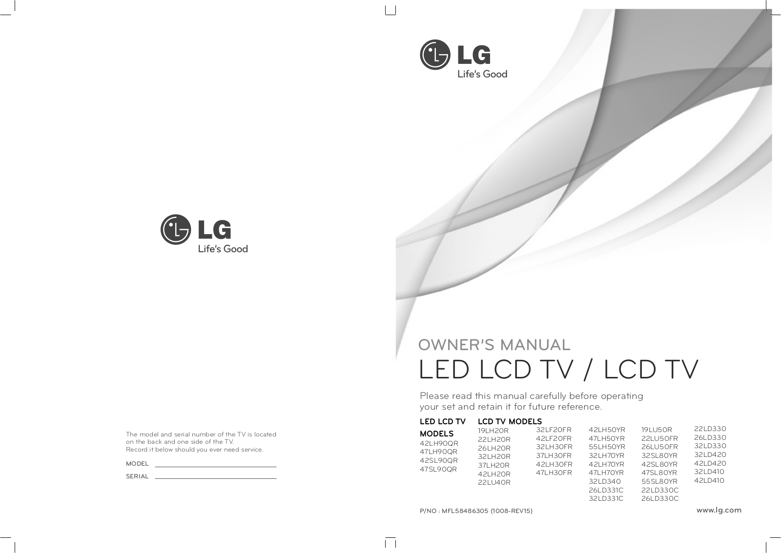 LG 32LH20R, 32LH30FR, 19LH20R, 26LH20R, 22LH20R Owner's Manual