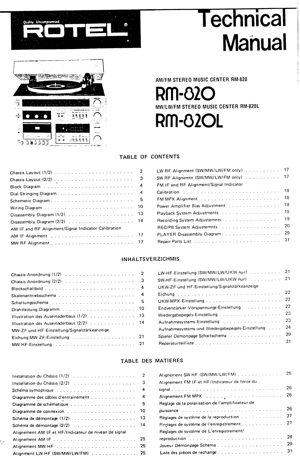 Rotel RM-820, RM-820-L Service manual