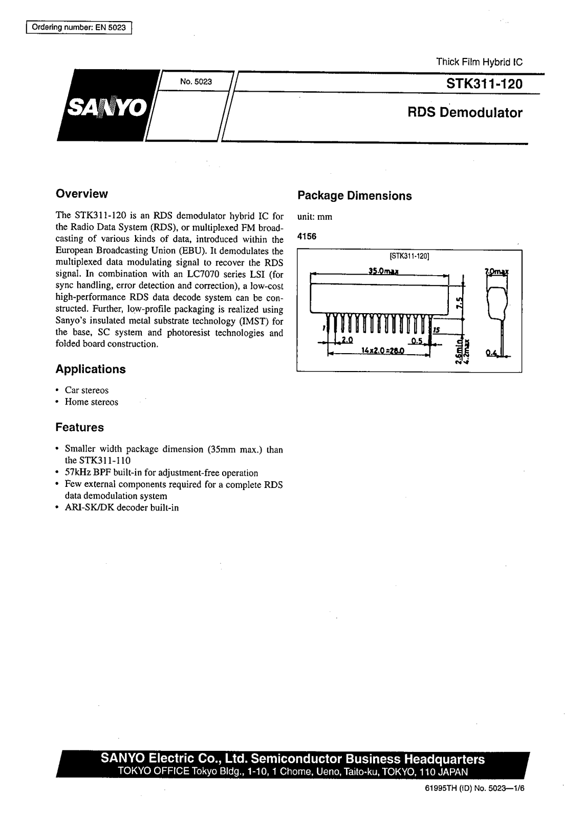 SANYO STK311-120 Datasheet