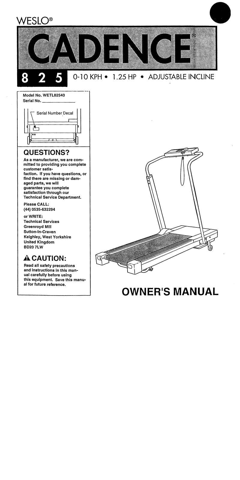 Weslo WETL82540 Owner's Manual