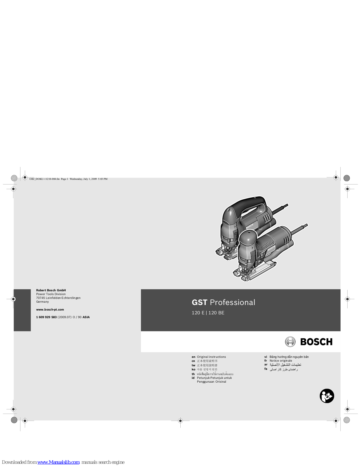 Bosch GST Professional 120 E, GST Professional 120 BE Original Instructions Manual