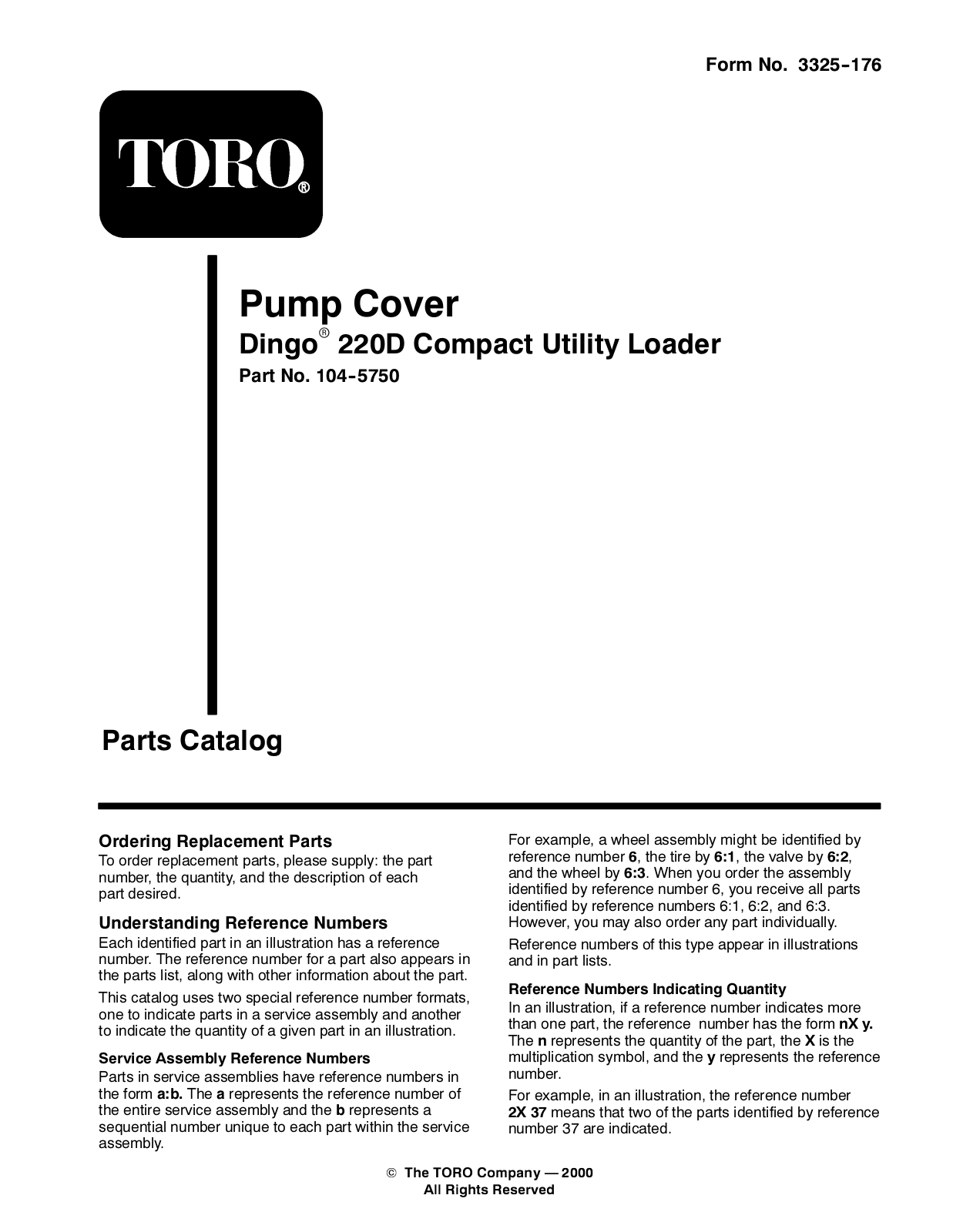 Toro 104-5750 Parts Catalogue