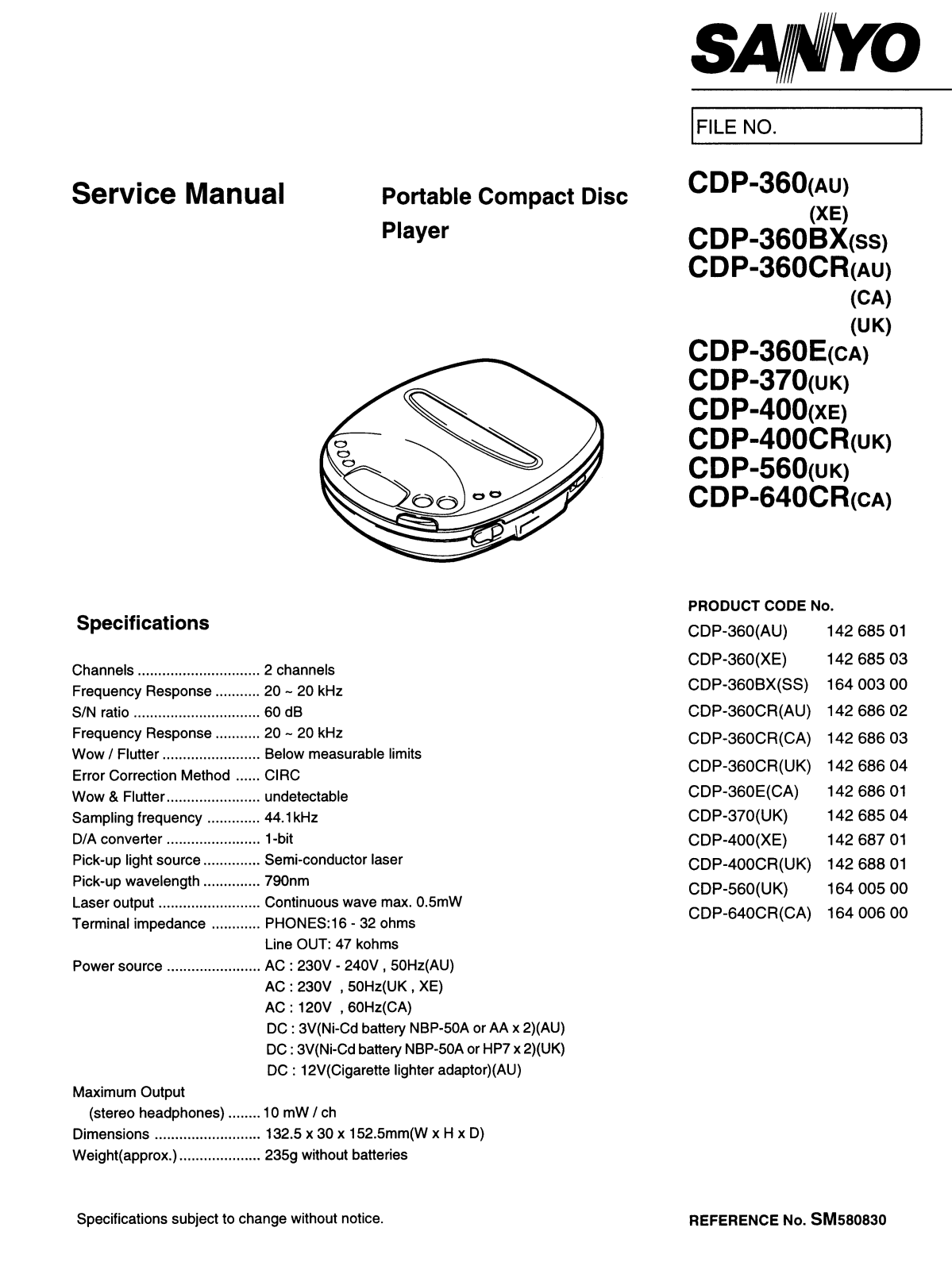 Sanyo CDP-640CR, CDP-360E, CDP-360CR, CDP-360BX, CDP-400CR Service Manual