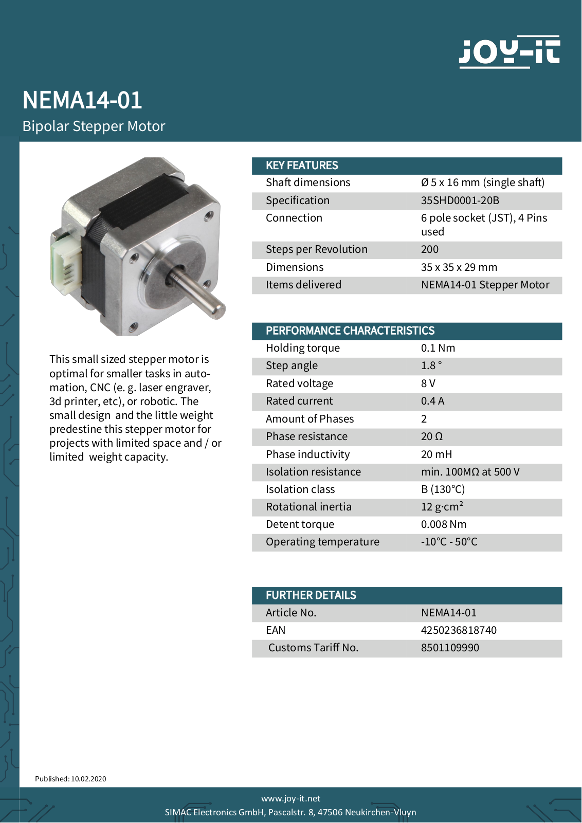 JOY-IT NEMA14-01 Datasheet - ManualMachine.com