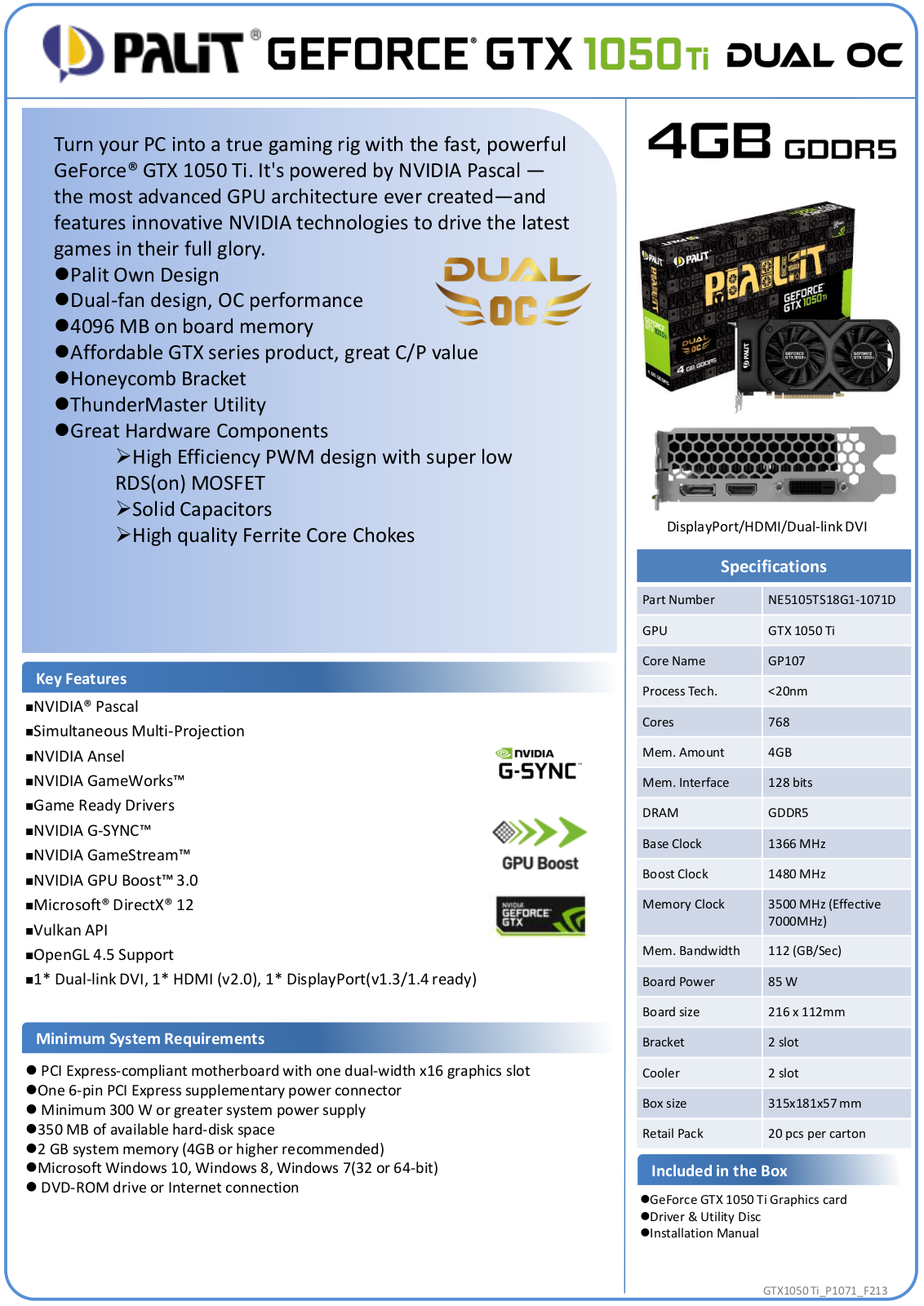 Palit GTX 1050 Ti Dual OC User Manual