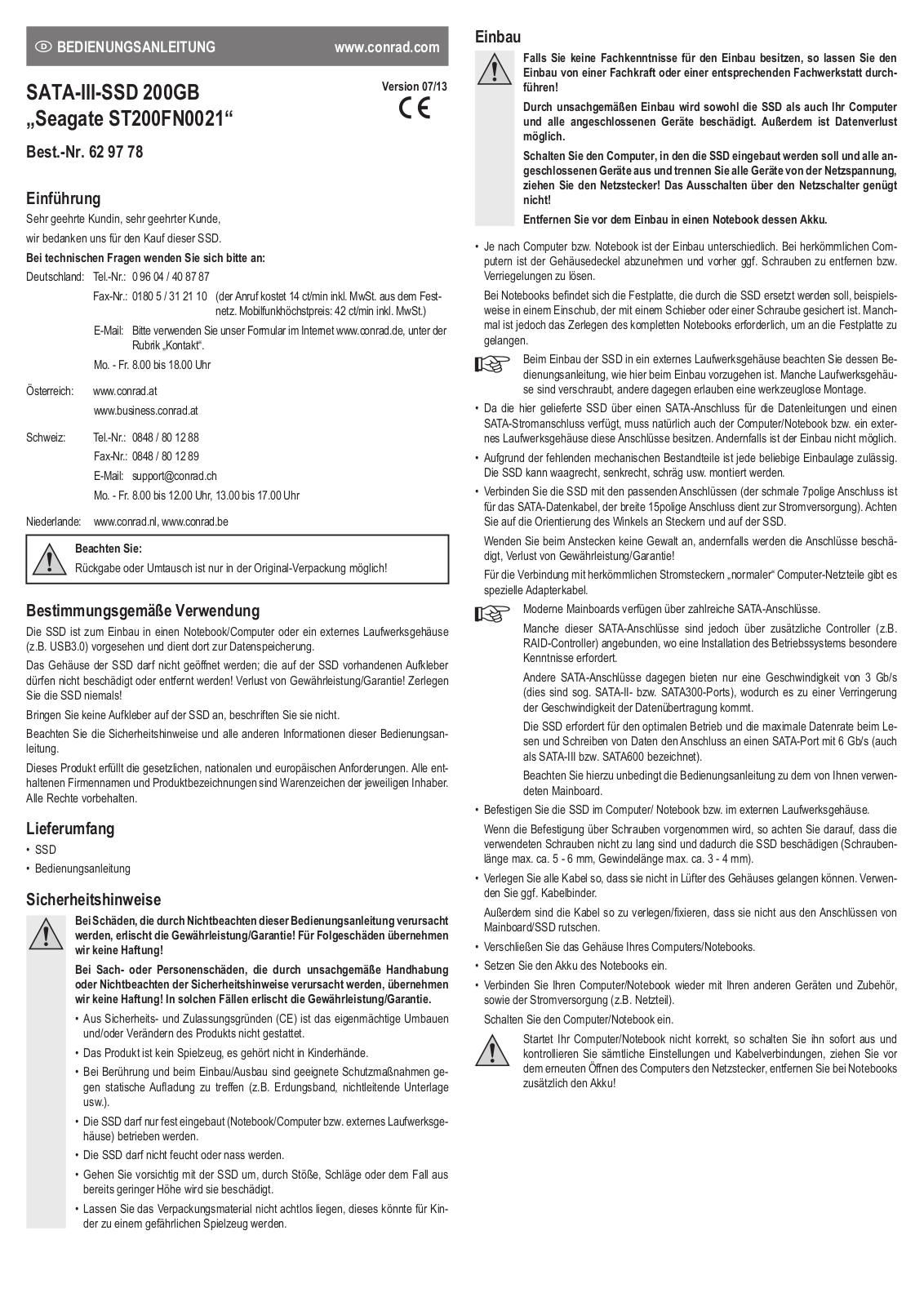 Seagate ST200FN0021 OPERATION MANUAL