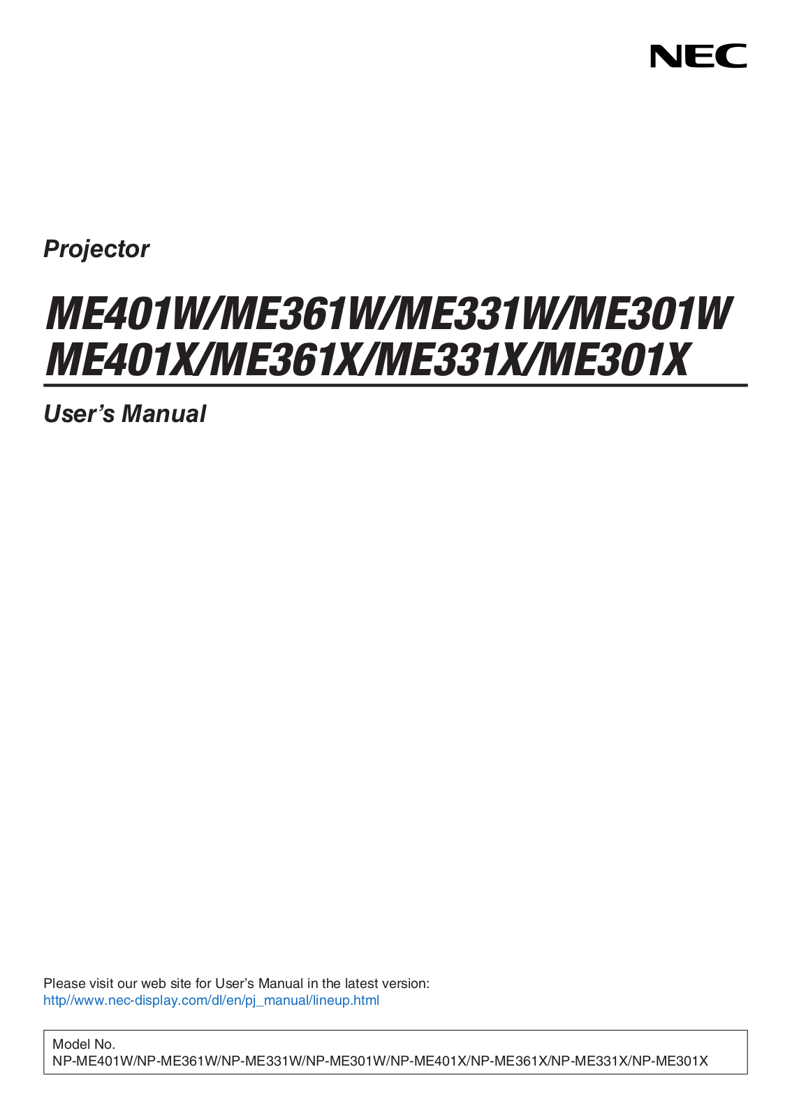 NEC ME401W, ME401X, ME361W, ME361X, ME331X User Manual