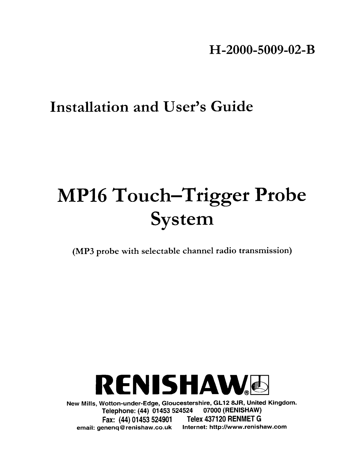 Renishaw RMP2 224 User Manual