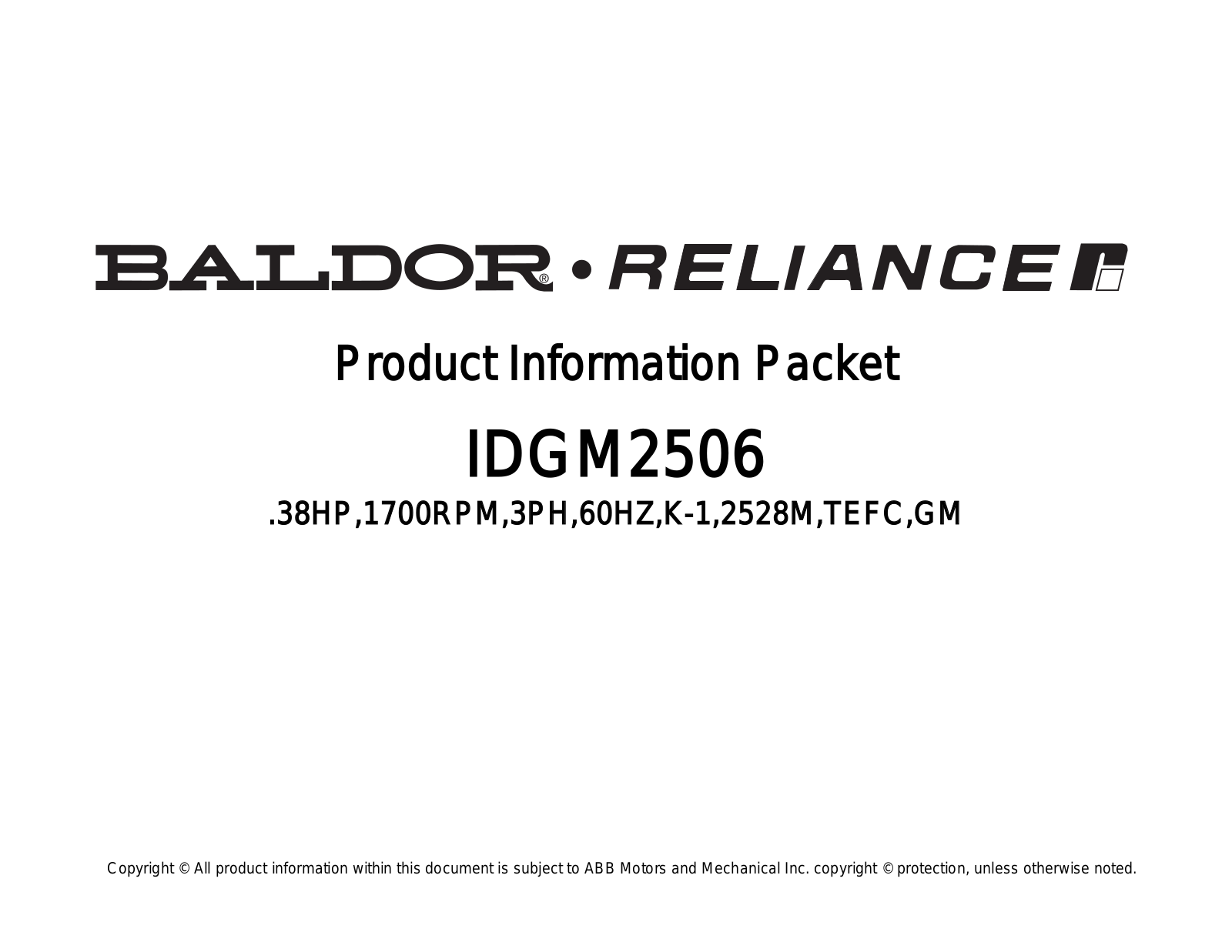 Baldor IDGM2506 Product Information Sheet