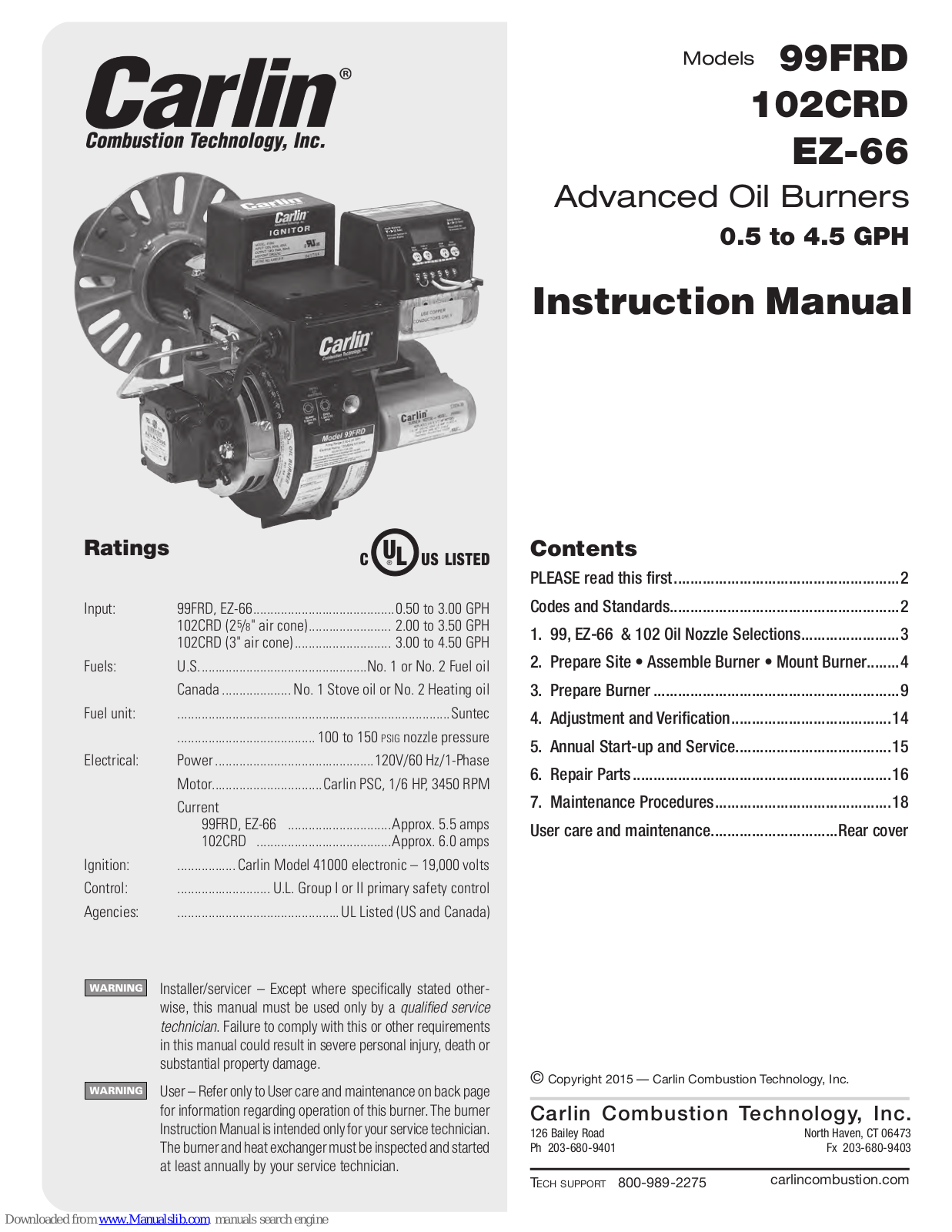 Carlin 99FRD, EZ-66, 102CRD Instruction Manual