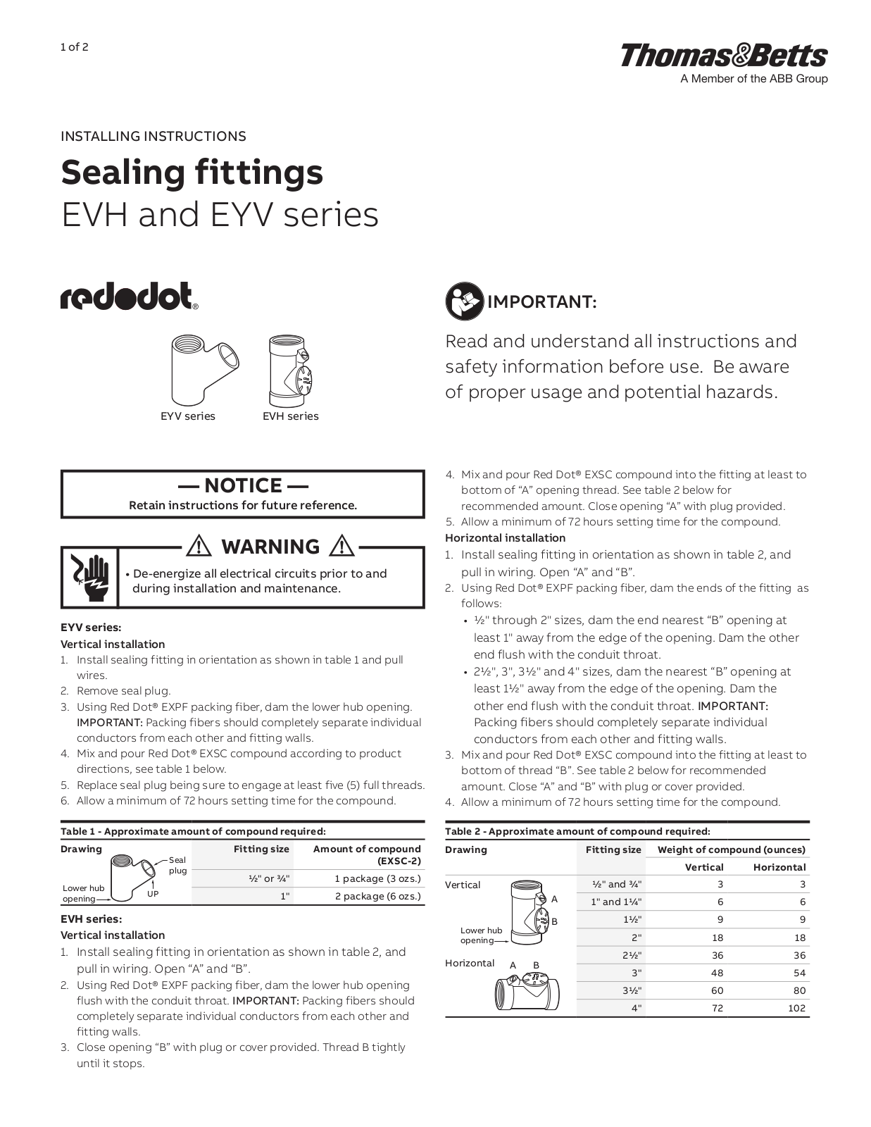 Thomas & Betts EVHF-6 Installation Manual - ManualMachine.com