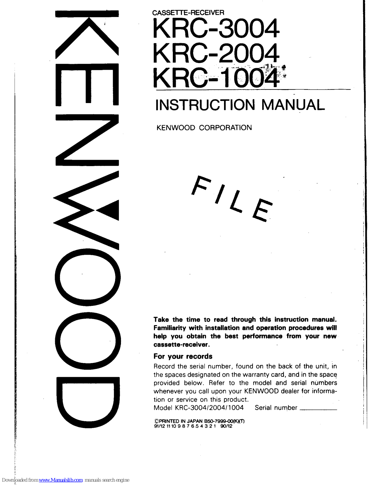 Kenwood KRC-2004, KRC-3004, KRC-1004 Instruction Manual