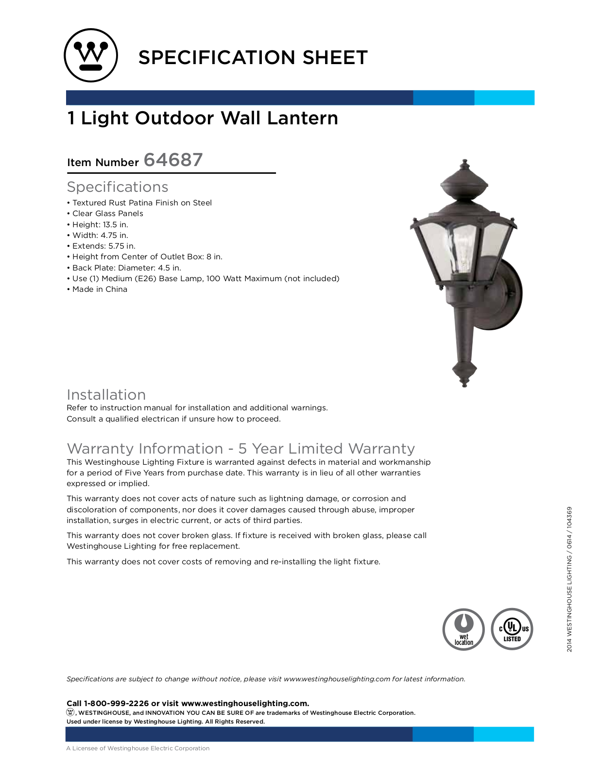 Westinghouse 6468700 Specification