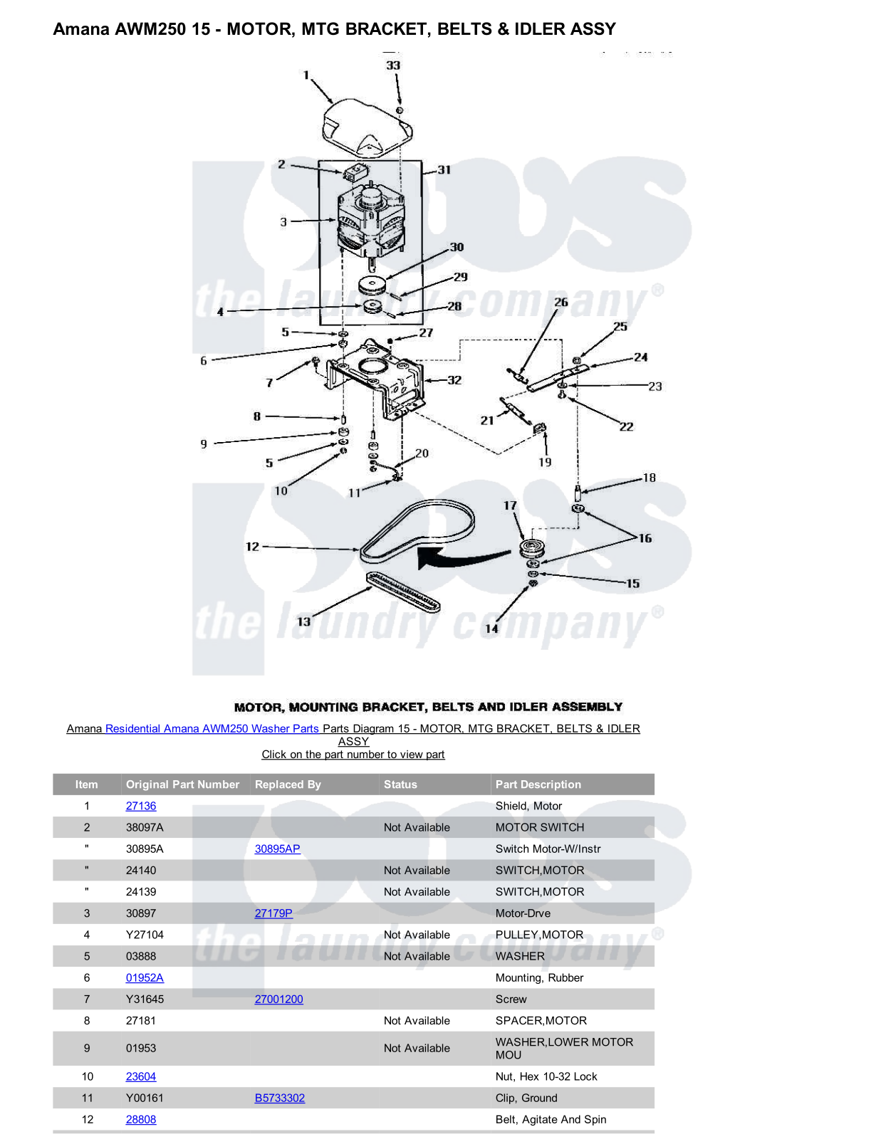 Amana AWM250 Parts Diagram