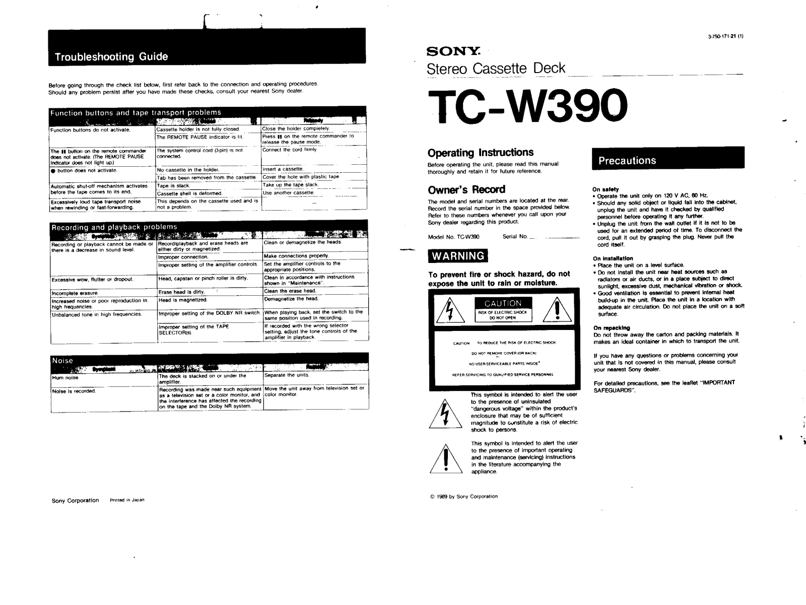 Sony TC-W390 User Manual