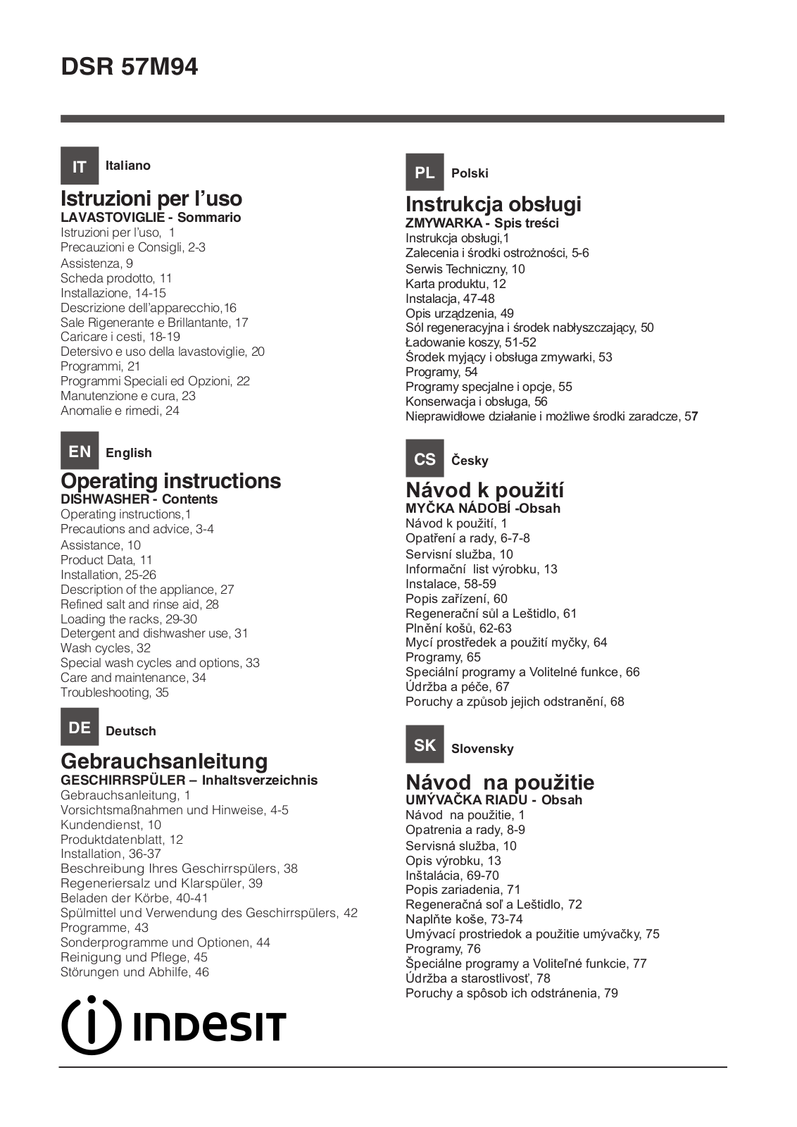 Indesit DSR 57M94 User Manual