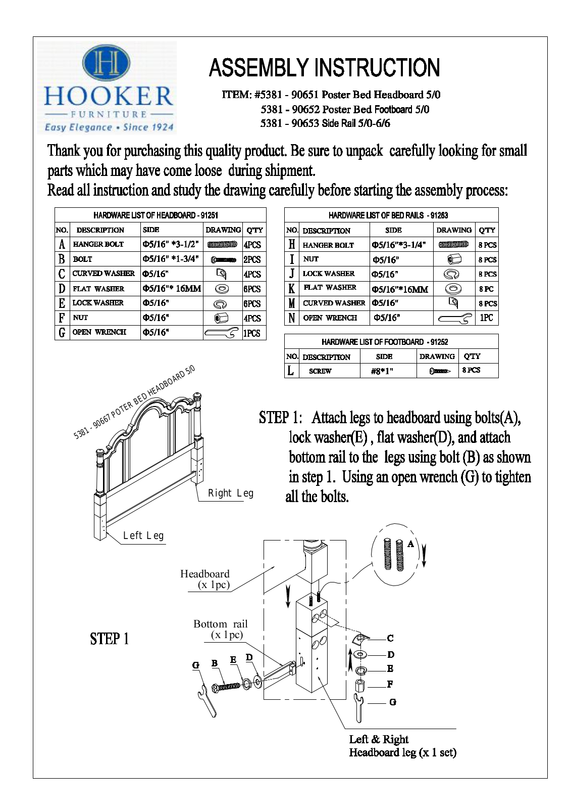 Hooker Furniture 538190650 Assembly Guide