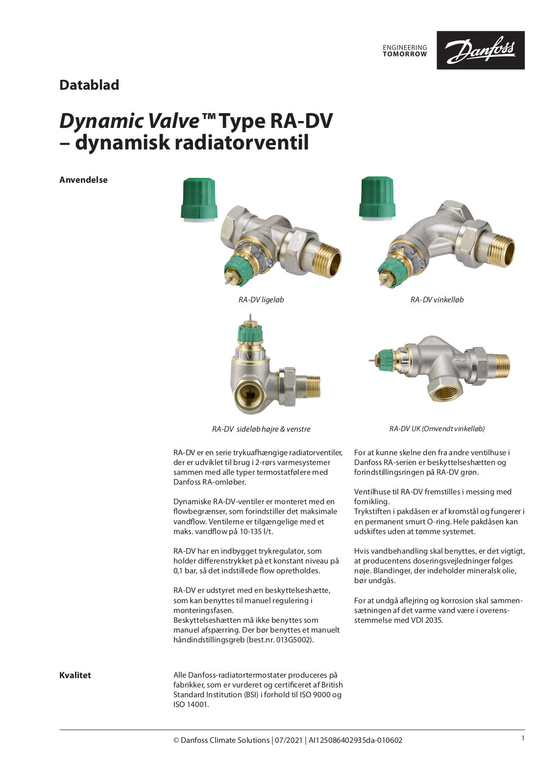 Danfoss RA-DV Data sheet