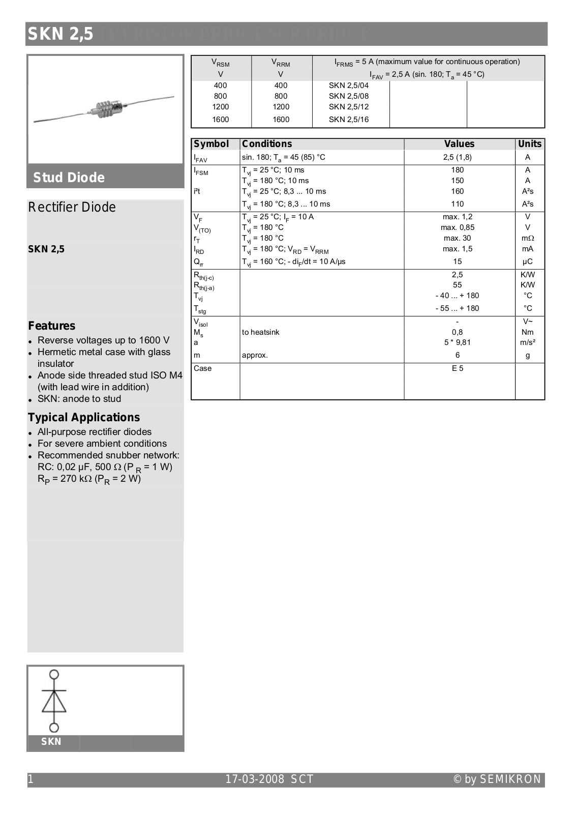 Semikron SKN2.5 Data Sheet